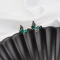 Elegant French Style Green Enamel Butterfly Stud Earrings For Women Small Alloy Oil Painting Forest Earrings view 1