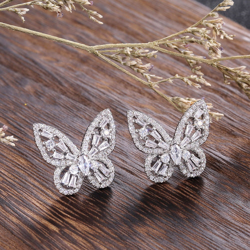 Fashion Hollow Zircon Butterfly Stud Earrings, Korean Style Streetwear Jewelry Accessories