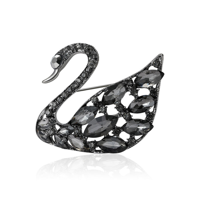 Alloy Rhinestone Glass Swan Brooch Pin For Elegant Apparel