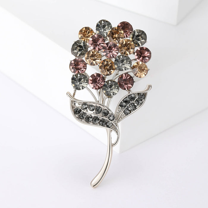 Alloy Crystal Glass Dandelion Brooch Pin For Elegant Apparel