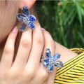 Luxury Fashion Large Flower Women's Stud Earrings With Silver Pins And Real Gold Plated Color view 4