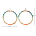 Bohemian Colorful Seed Bead Woven Hollow Round Hoop Alloy Statement Dangle Fashion Earrings view 4