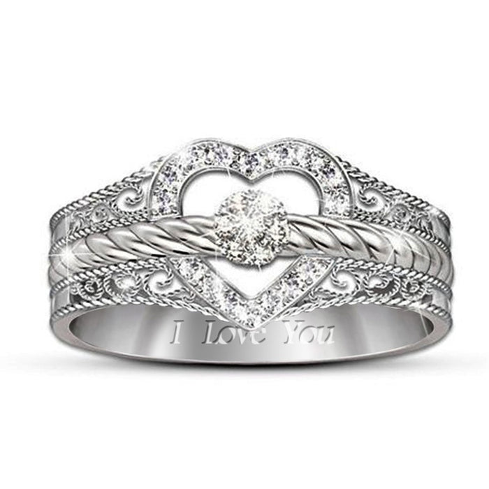 Fashion Hollow Carved Full Zircon Center Stone Couple Rings Romantic Love Gift Jewelry
