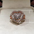 Creative Alloy Full Zircon Rose Gold Heart Ring For Women Proposal Engagement Jewelry view 5