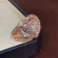 Creative Alloy Full Zircon Rose Gold Heart Ring For Women Proposal Engagement Jewelry view 2