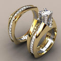 AAA Luxury Gold Plated Two Tone Simulated Diamond Ring Set Fashion Jewelry view 1
