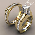 AAA Luxury Gold Plated Two Tone Simulated Diamond Ring Set Fashion Jewelry view 5