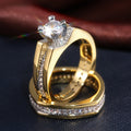 AAA Luxury Gold Plated Two Tone Simulated Diamond Ring Set Fashion Jewelry view 3