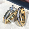 AAA Luxury Gold Plated Two Tone Simulated Diamond Ring Set Fashion Jewelry view 2
