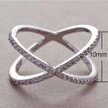 Simple Cross Over Copper Ring With Inlaid Zircon Stones, Fashion Street Style Jewelry view 4