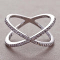 Simple Cross Over Copper Ring With Inlaid Zircon Stones, Fashion Street Style Jewelry view 3