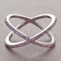 Simple Cross Over Copper Ring With Inlaid Zircon Stones, Fashion Street Style Jewelry view 2
