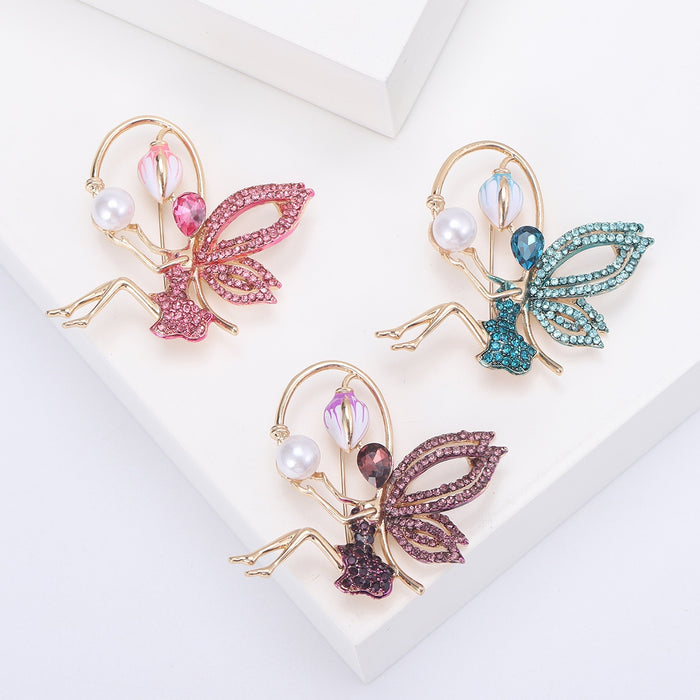 Alloy Rhinestone Fairy Brooch Pin For Elegant Clothing Decoration