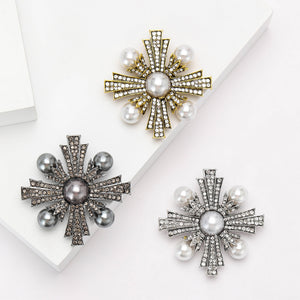 Metal Alloy Pearl Rhinestone Brooch For Men's And Women's Apparel