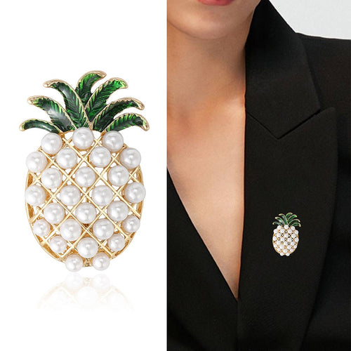 Alloy Enamel Pearl Pineapple Brooch Pin For Fashion Apparel