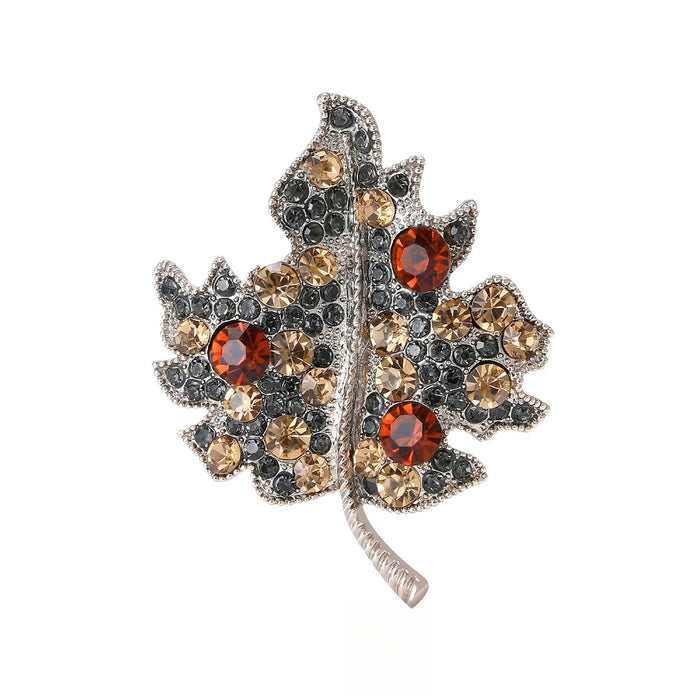 Alloy Rhinestone Leaf Brooch Pin For Elegant Women's Apparel Decoration