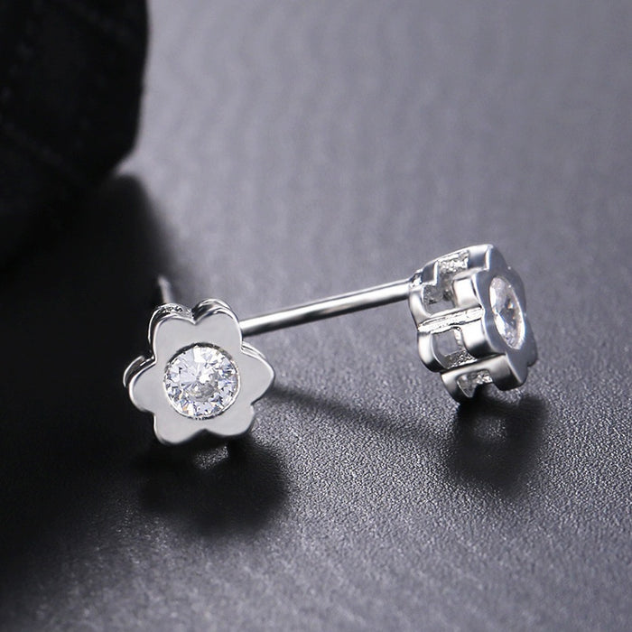 Japanese Style Cubic Zirconia Flower Stud Earrings For Women Copper Real Gold Plated Jewelry