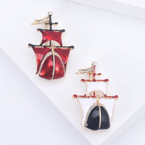 Alloy Enamel Sailboat Rhinestone Brooch Pin For Scarf Decoration
