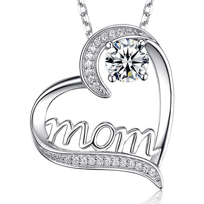 Mom Heart Prong Set Zircon Necklace With Real Gold Plating Mother Birthday Gift Jewelry