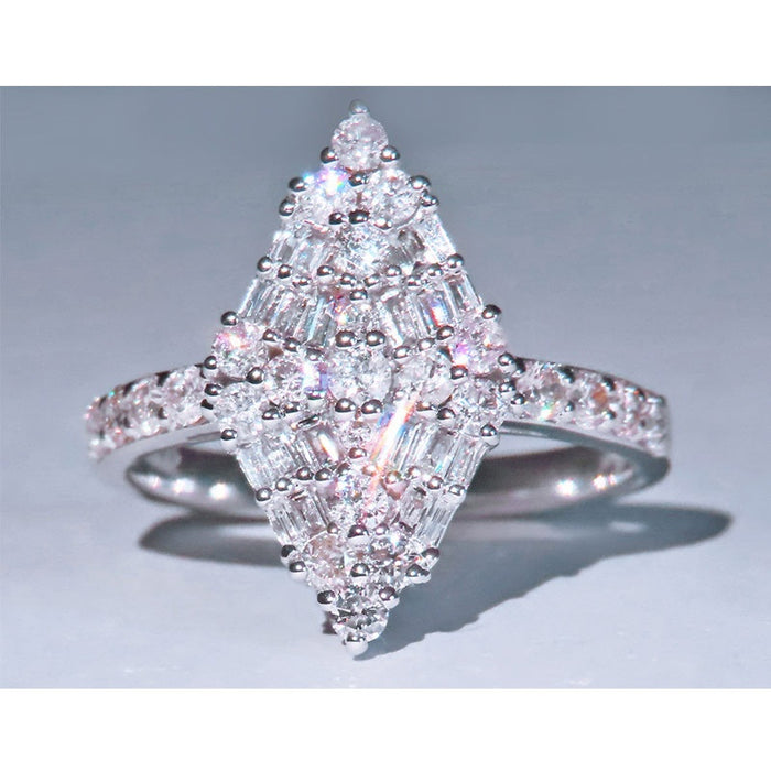 European Fashion Silver Rhombus AAA Zircon Women's Ring, Jewelry Accessory
