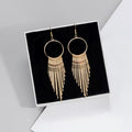 Korean Style Exaggerated Geometric Hoop Long Metal Tassel Alloy Fringe Bohemian Drop Earrings view 2