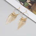 Korean Style Exaggerated Geometric Hoop Long Metal Tassel Alloy Fringe Bohemian Drop Earrings view 3