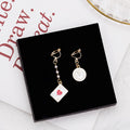 Sweet Asymmetrical Playing Card Clock Heart Enamel Faux Pearl Alloy Drop Stud Clip Earrings view 4