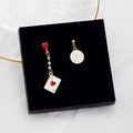 Sweet Asymmetrical Playing Card Clock Heart Enamel Faux Pearl Alloy Drop Stud Clip Earrings view 3