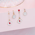 Sweet Asymmetrical Playing Card Clock Heart Enamel Faux Pearl Alloy Drop Stud Clip Earrings view 1