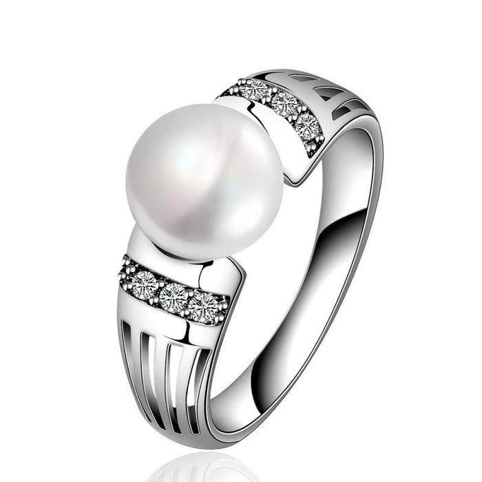 White K Gold Plated Alloy Pearl Rhinestone Ring For Women Celebration Party Fashion Jewelry