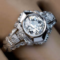 European Vintage Hollow Floral Round Zircon Ring For Women, Classic Fashion Finger Jewelry view 2