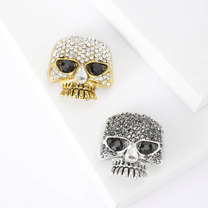 Metal Rhinestone Skull Brooch For Hip Hop Punk Halloween Outfits