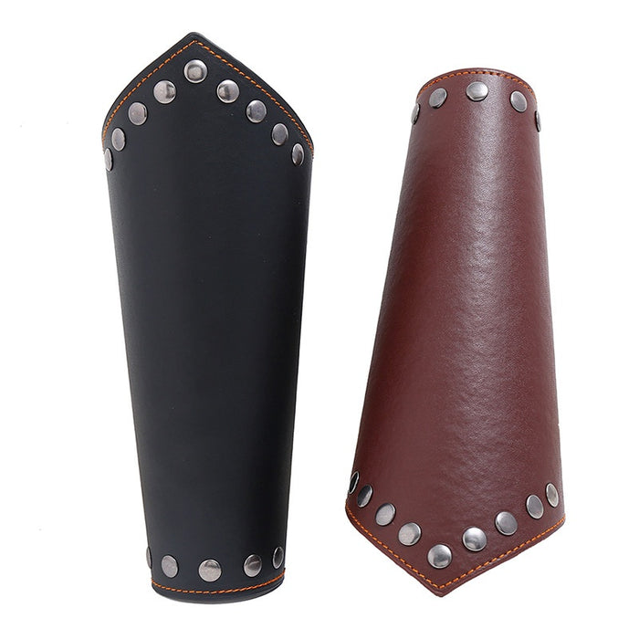 European American Punk Studded Wide Leather Bracelet Wax Cord Braided Motorcycle Wrist Guard