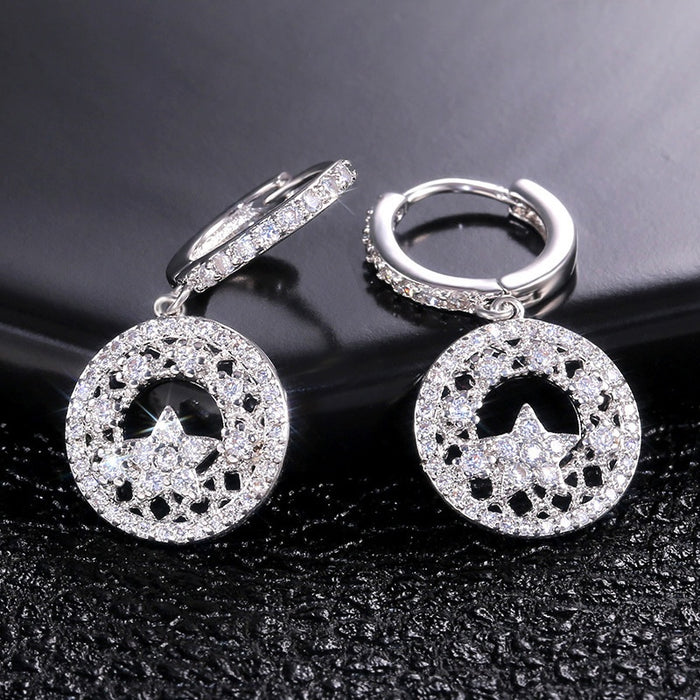 Korean Style Hollow Carved Zircon Earrings For Women Fashion Jewelry