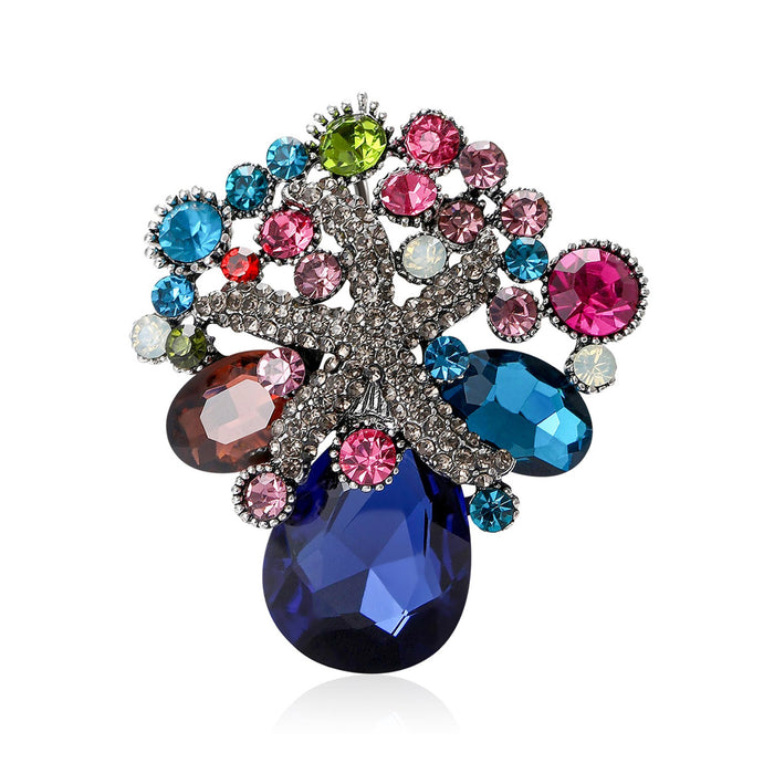 Alloy Glass Flower Basket Brooch Pin For Garment Accessories