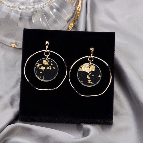 Vintage Gold Foil Transparent Acrylic Disc Wavy Alloy Large Round Hoop Fashion Stud Earrings