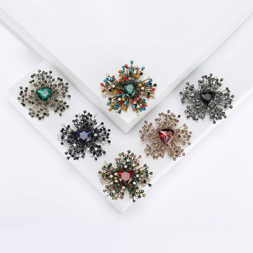 Alloy Crystal Glass Geometric Brooch Pin For Fashion Apparel Decor