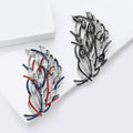 Alloy Enamel Feather Brooch Pin With Rhinestone Hollow Design view 4