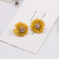 Elegant Woolen Woven Daisy Flower Alloy Studs, Colorful Plush Winter Forest Style Earrings view 3