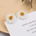Elegant Woolen Woven Daisy Flower Alloy Studs, Colorful Plush Winter Forest Style Earrings view 2