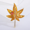 Handmade Alloy Rhinestone Leaf Brooch With Enamel For Clothing Decor view 2