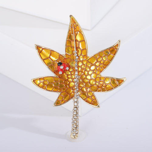 Handmade Alloy Rhinestone Leaf Brooch With Enamel For Clothing Decor