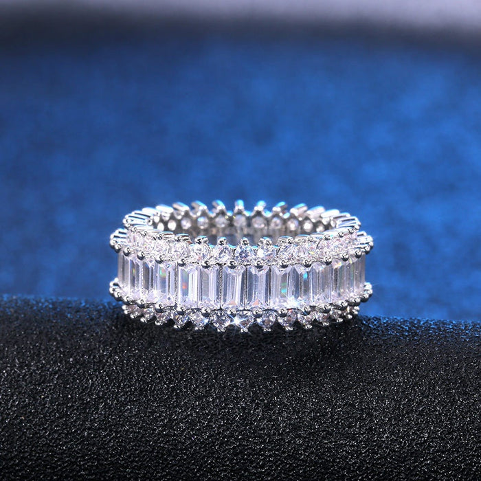 Fashion Rectangle Zircon Ring Full Stone Statement Couple Jewelry For Men And Women