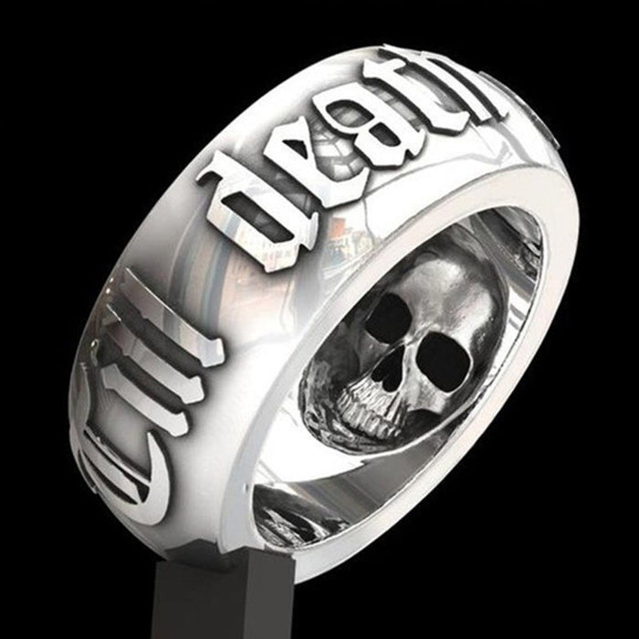 Till Death Skull Ring Punk Rock Style Black Thai Silver Color Finger Ring Jewelry