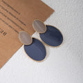 Elegant French Vintage Morandi Blue Enamel Irregular Oval Alloy Drop Stud Statement Earrings view 3