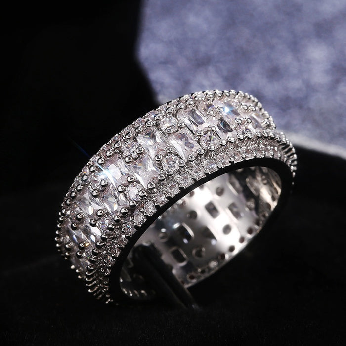 Vintage Irregular Rectangle Cubic Zirconia Ring European American Style Unisex Fashion Jewelry