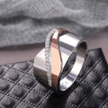 Simple Micro Pave Rose Gold Two Tone Bowknot Cross Cubic Zirconia Ring Fashion Jewelry view 2