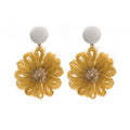 Korean Knitted Yarn Daisy Flower Alloy Stud Drops, Colorful Woolen Handmade Statement Earrings view 5