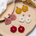 Korean Knitted Yarn Daisy Flower Alloy Stud Drops, Colorful Woolen Handmade Statement Earrings view 1