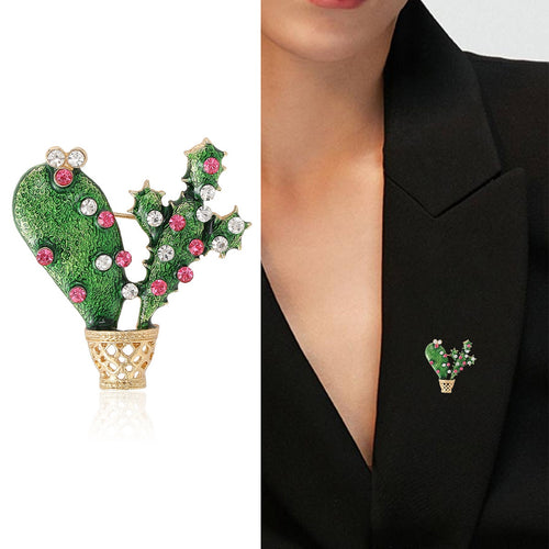 Alloy Rhinestone Cactus Brooch For Sweater And Apparel Decoration